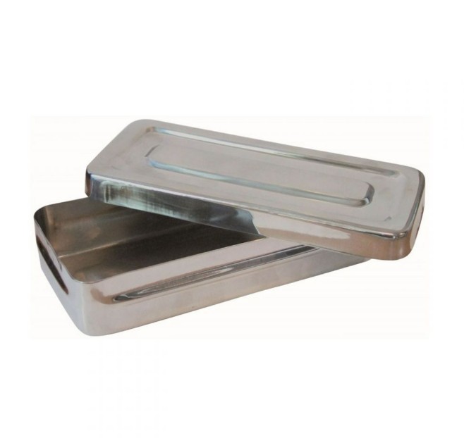 BOITE A INSTRUMENTS EN INOX AVEC COUVERCLE